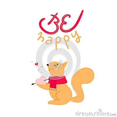 Happy squirrel holds heart Vector Illustration